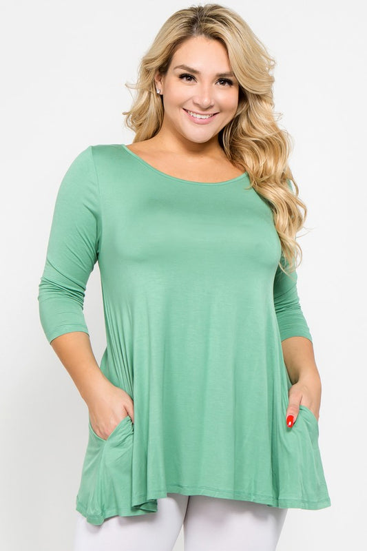 Plus Size 3/4 Sleeve Tunic with Hidden Pockets