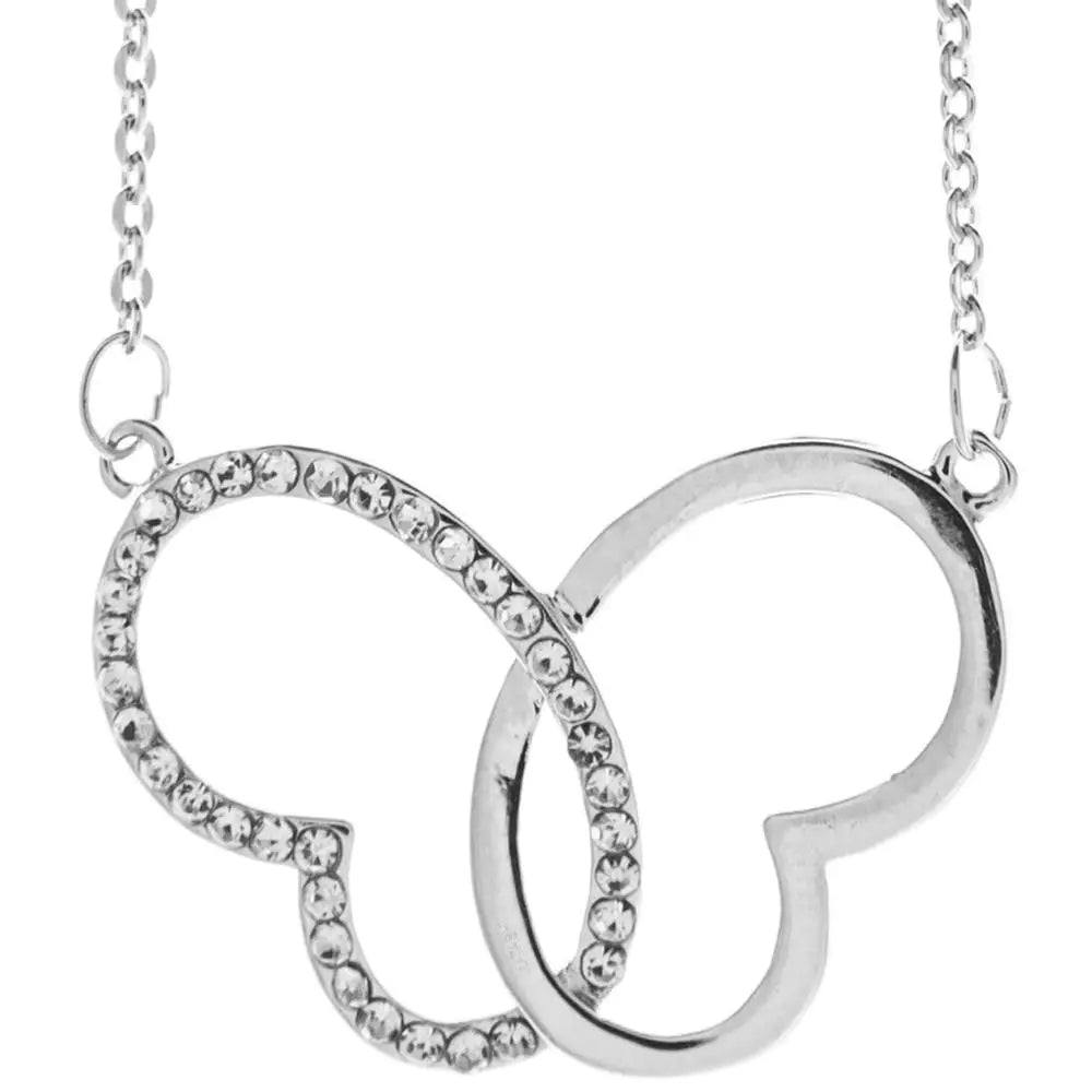 Women’s Necklace with Intertwined Hearts Butterfly - Rhodium