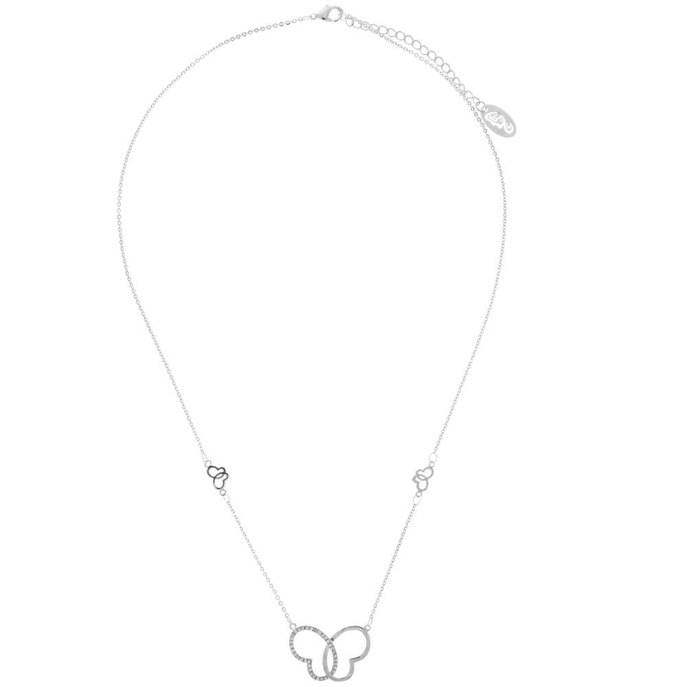 Women’s Necklace with Intertwined Hearts Butterfly - Rhodium