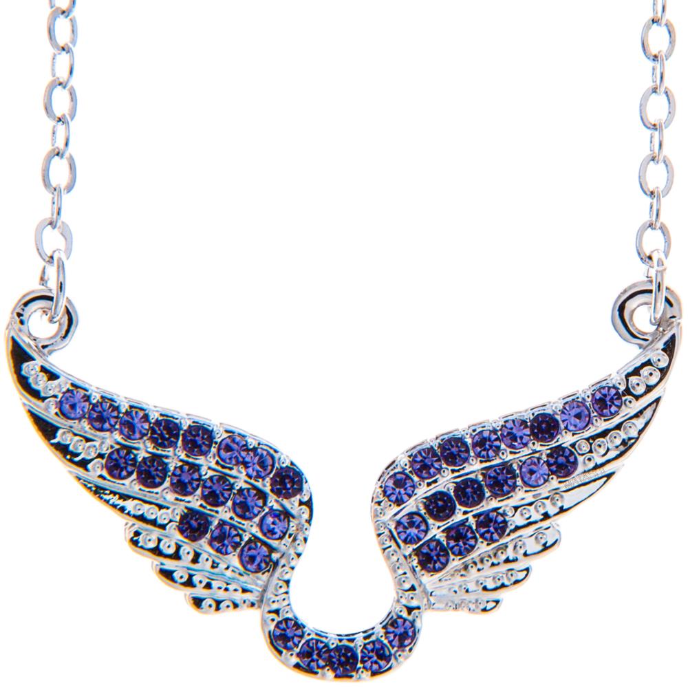 Angel Wing Extendable Rhodium Necklace - Purple