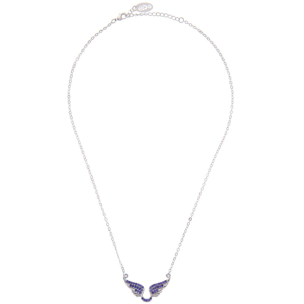 Angel Wing Extendable Rhodium Necklace - Purple